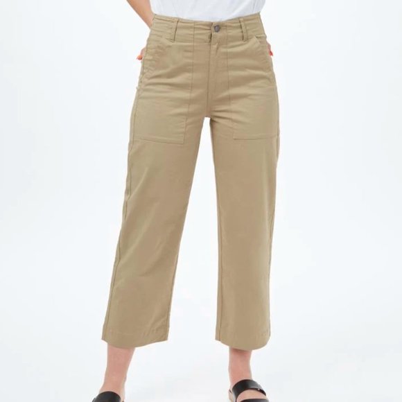 BNWT Tentree Khaki Twill Cropped Wide Leg Pant Trousers Women's 12 - Picture 2 of 16